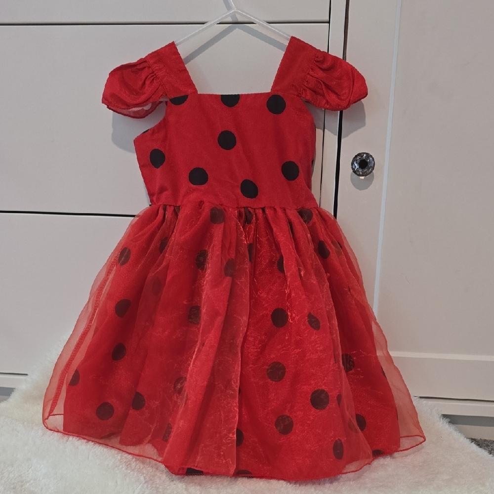 Red and Black Dance Costume with Tulle Overlay